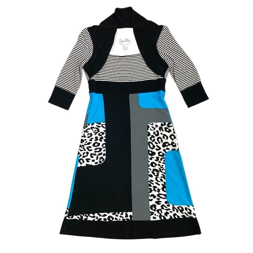 Joseph Ribkoff Black, White & Bright Blue Mixed-Print Fit-and-Flare Dress